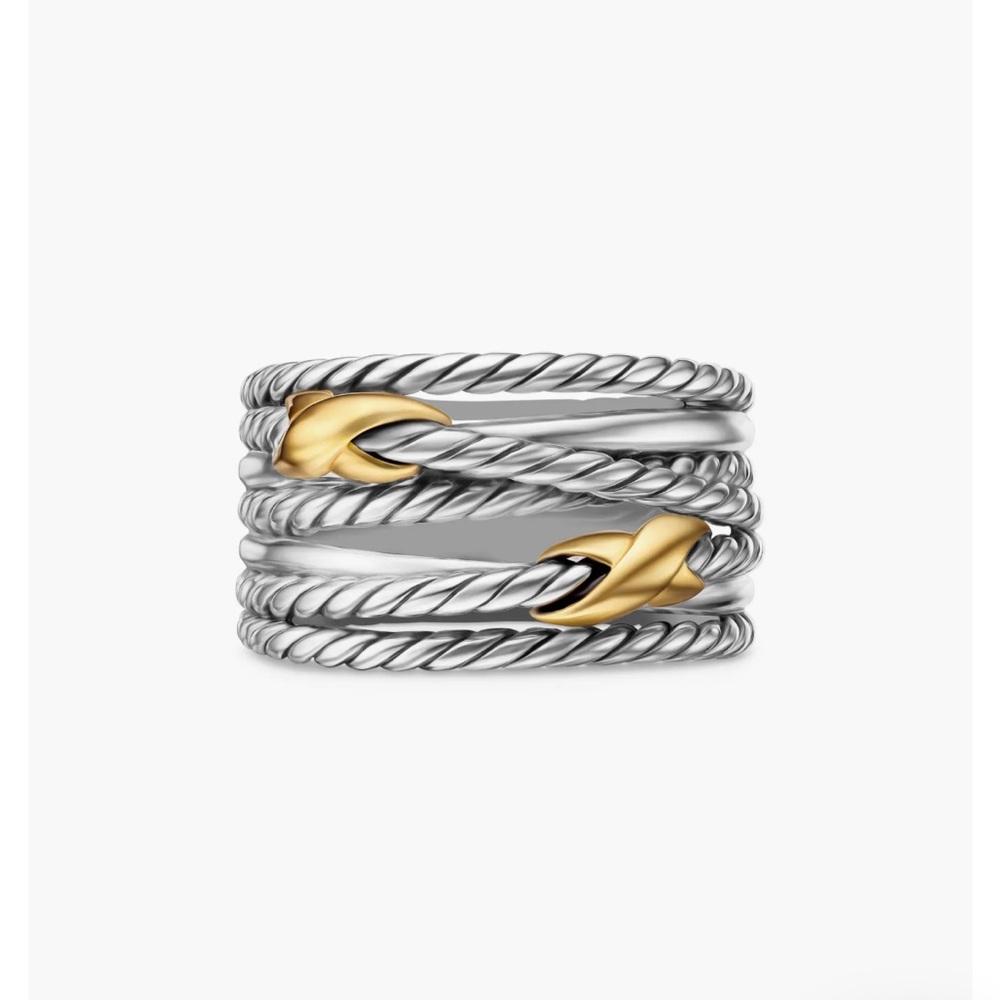 David Yurman Double X Crossover Ring in Sterling Silver with 18K Yellow Gold